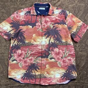 Caribbean Hawaiian Shirt Mens‎ L Floral Sunrise Print Beach Modal Poly Blend